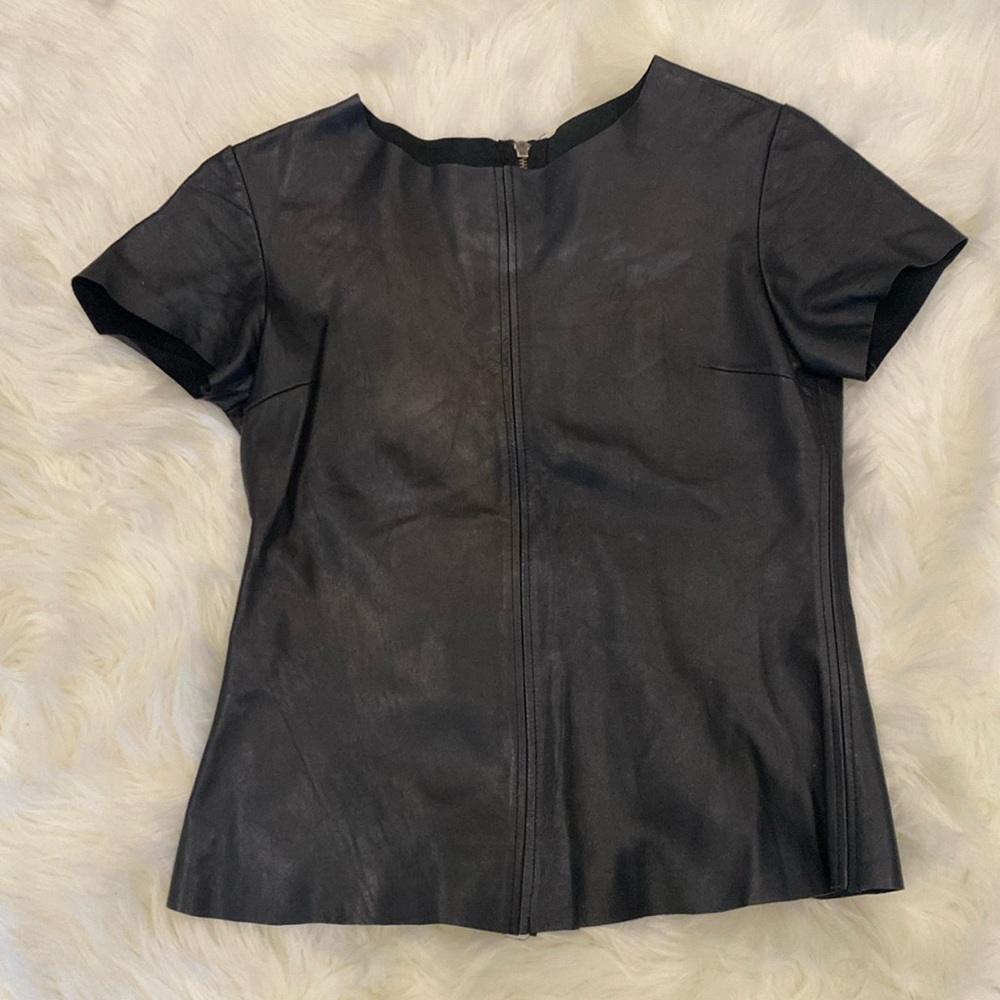 Black lambskin blouse